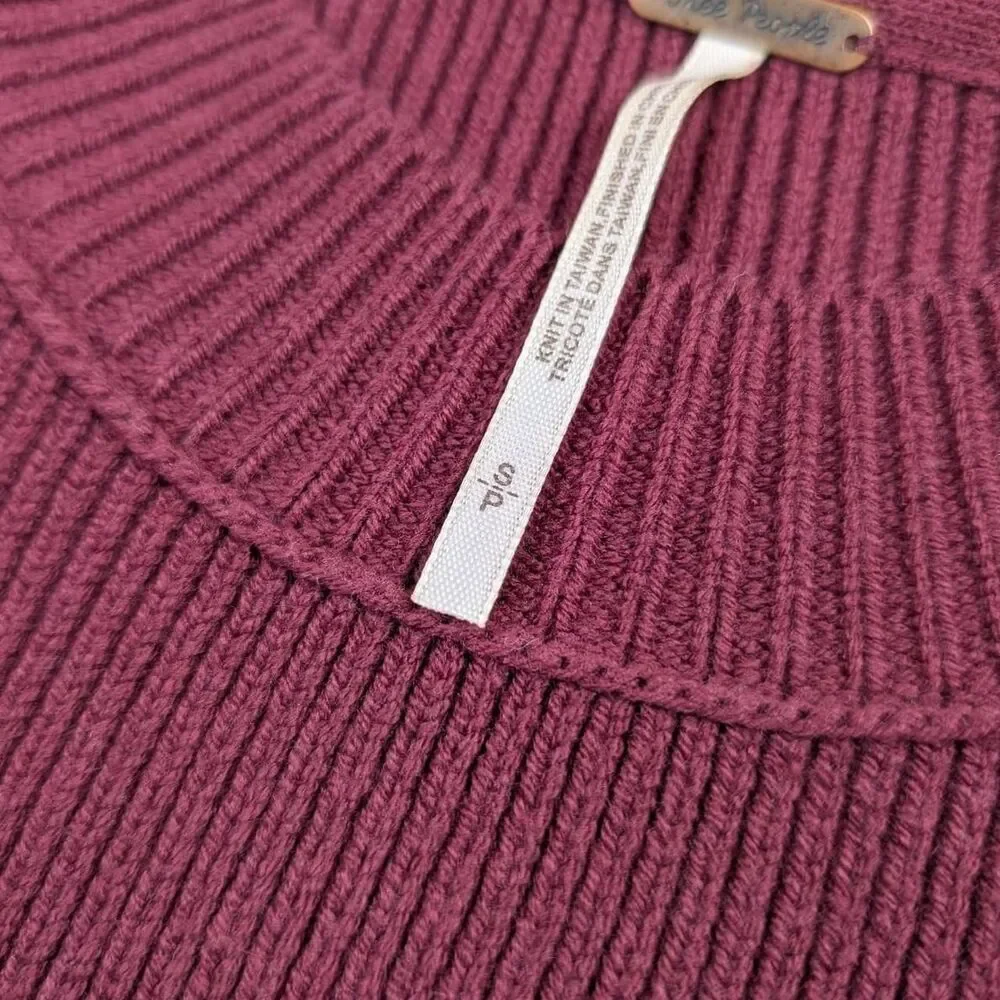 Free People Easy Street Tunic Sweater Boxy Maroon Cotton Blend Sz Small